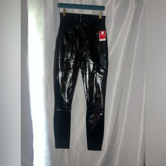 Spanx Size L Tall Latex Black Shiny Leggings Pull On Inseam 30” #J2 - Picture 3 of 7